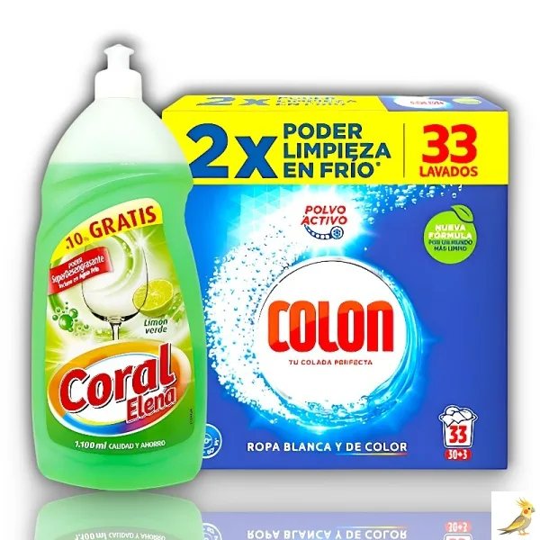 Detergente Colon 33 Lavados + Lavavajillas Coral Elena 1100ml