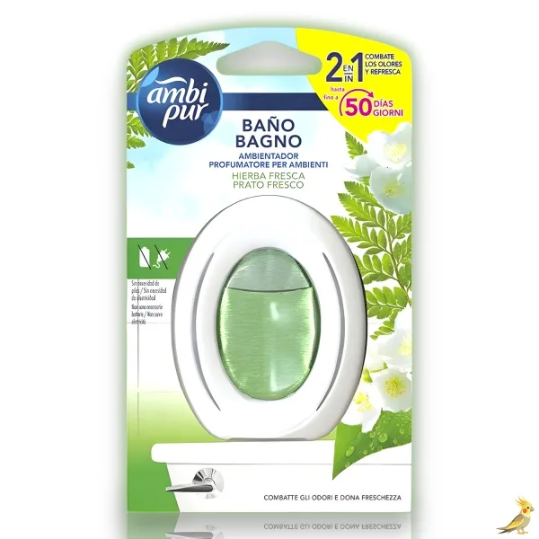 Ambi Pur Ambientador para Baño – Sin Pilas – Sin Electricidad – Elimina y Previene los Malos Olores – Fragancia Hierba Fresca – Hasta 50 días de Uso Continuo – Deja un Aroma Fresco y Limpio Durante Todo el Día – Multi Pack – Ambi Pur.