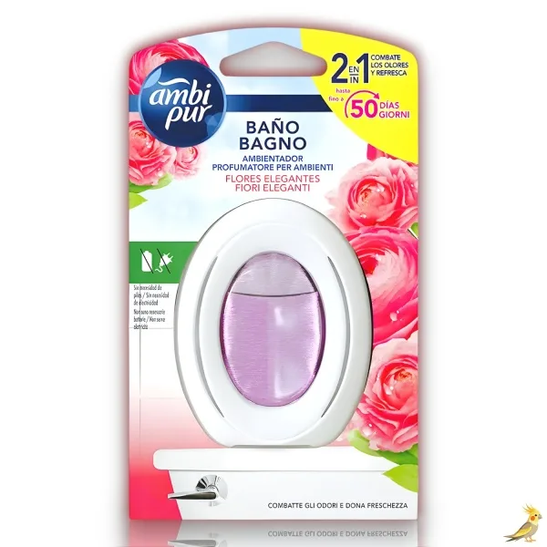Ambi Pur Ambientador para Baño – Sin Pilas – Sin Electricidad – Elimina y Previene los Malos Olores – Fragancia Flores Elegantes – Hasta 50 días de Uso Continuo – Deja un Aroma Fresco y Limpio Durante Todo el Día – Multi Pack – Ambi Pur.